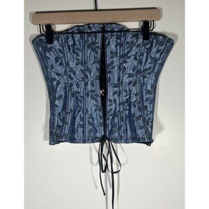 Vintage 90s Victoria's Secret blue satin floral lace-up corset L whimsigoth